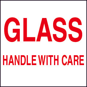 4 x 4" - "Glass Handle With Care", White with Red Print, 500/Roll